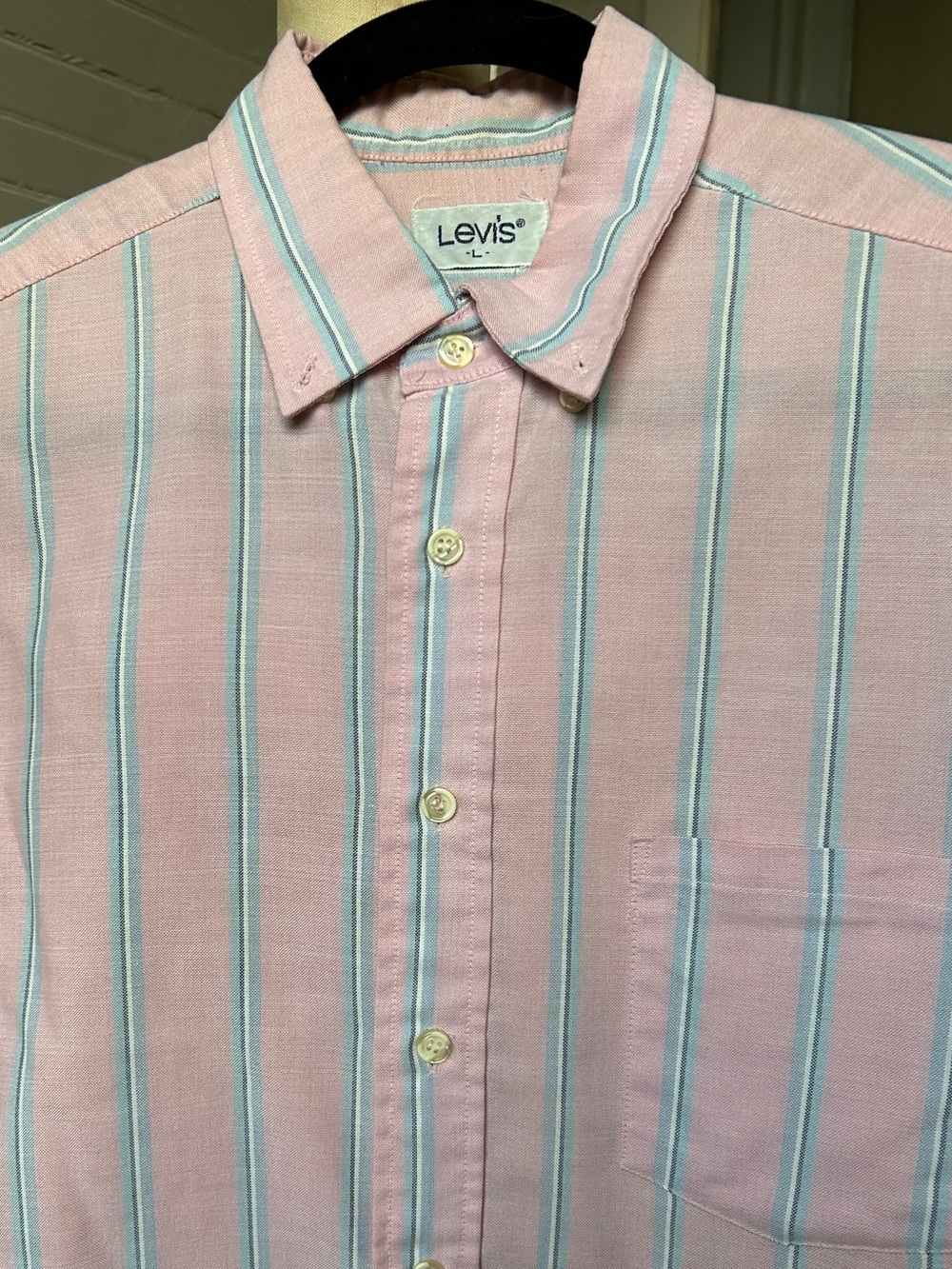 Rare Find Vintage LEVI’S Pink with Blue & White Stripe Cotton Button-Down